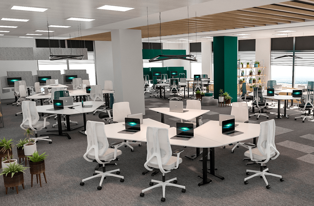 Office with height adjustable standing desks BulDesk Pro